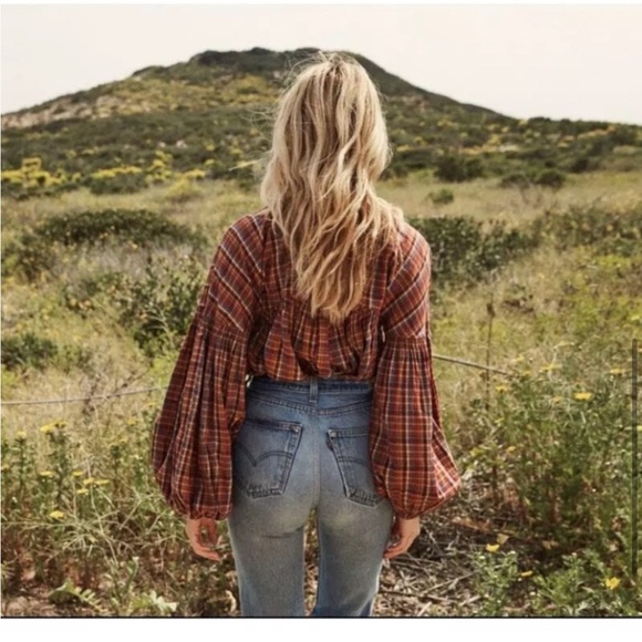 Doen Plaid Blouse in Red and Brown - Picture 5 of 8